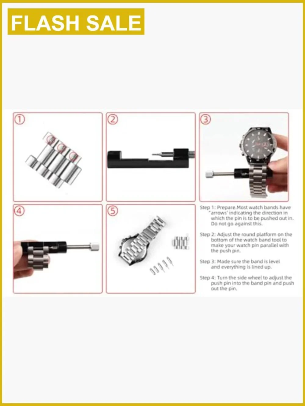 Watch Link Removal Kit with Pin Punches and Extra Needles for Strap Sizing